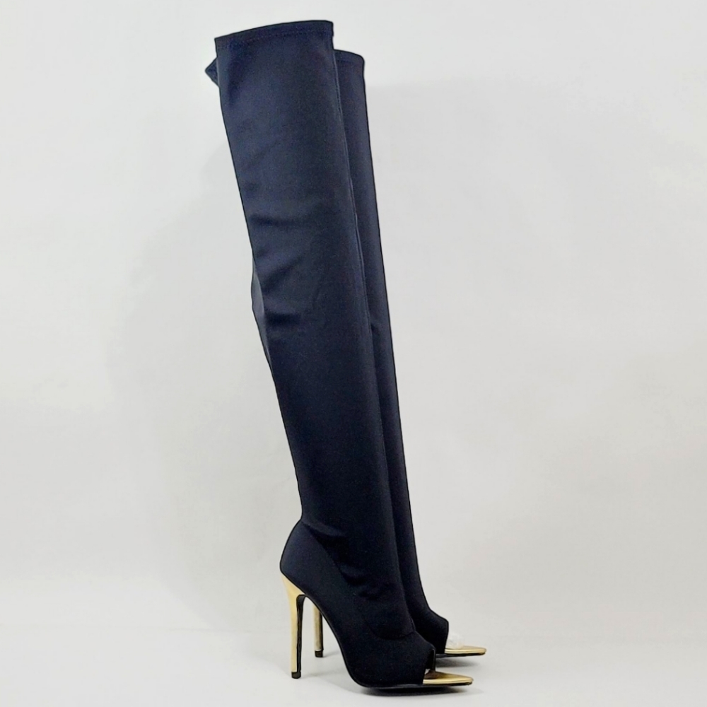 NEW Shoedazzle Women Black Summer Fall Winter Open Tall Boots Size 7.5 US